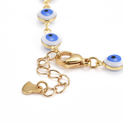 Brass Enamel Evil Eye Link Bracelets BJEW-JB06179-1