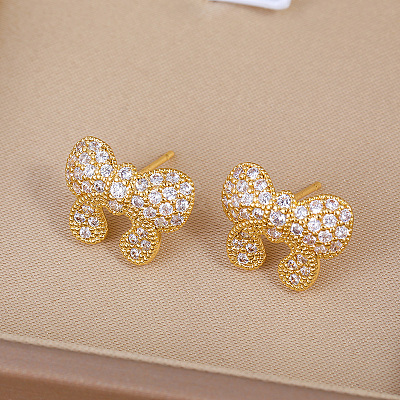 Elegant Brass Pave Clear Cubic Zirconia Bowknot Stud Earrings DH4416-1
