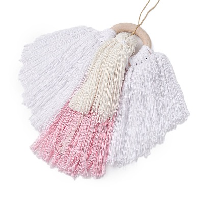 Angel Wood & Cotton Threads Pendant Decoration HJEW-JM02406-02-1