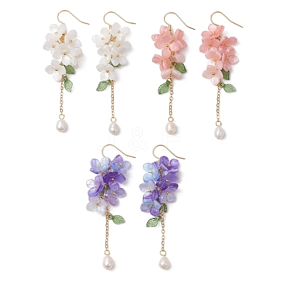 Shell Pearl Dangle Earrings EJEW-TA00617-1