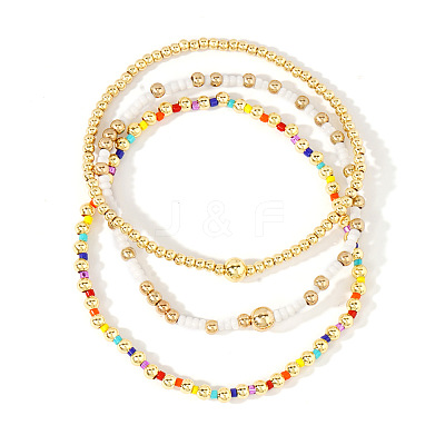 3Pcs 3 Styles Brass Beads Stretch Bracelets for Women XO8181-1