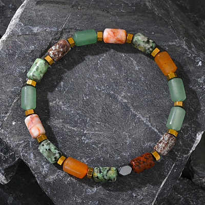 Column Natural African Turquoise(Jasper) & Red Aventurine & Flower Amazonite & Lava Rock Beads Stretch Bracelets for Men Women WC4994-1