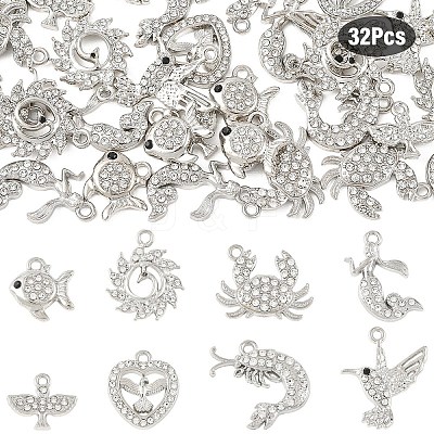 32Pcs 8 Styles Alloy Rhinestone Pendants FIND-YW0011-53P-1