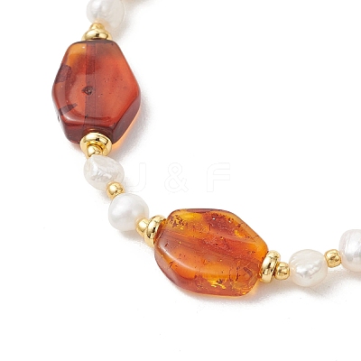 Gradient Color Natural Amber & Freshwater Pearl Beaded Bracelets for Women BJEW-JB13551-1