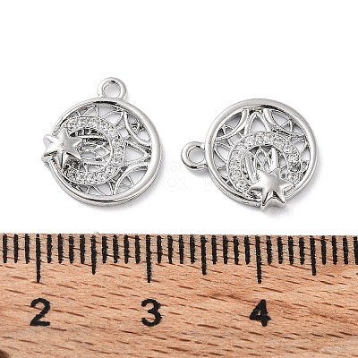 Brass Micro Pave Clear Cubic Zirconia Charms KK-F871-44P-1