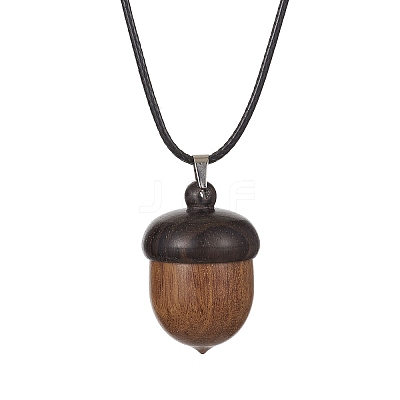 Acorn Shape Wood Locket Pendant Necklace with Wax Cords NJEW-JN04485-1
