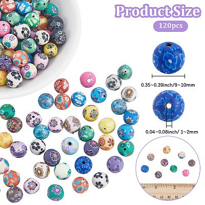 120Pcs Handmade Flower Pattern Polymer Clay Beads CLAY-PA0001-24B-1