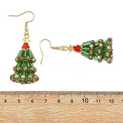 Christmas Brass with Glass Seed Beads Dangle Earrings EJEW-MZ00823-1