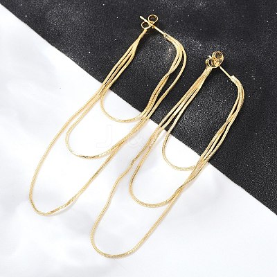 Brass Snake Chains Tassel Dangle Stud Earrings for Women EJEW-H092-11G-1