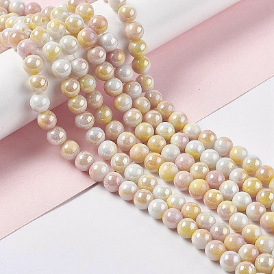 Electroplated Glass Beads Strands GLAA-C023-01F-1