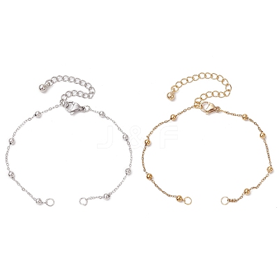2Pcs 2 Colors 304 Stainless Steel Ball Link Chain Bracelet Making AJEW-JB01305-1