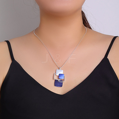 Multi Square Brass Blue Enamel Pendant Necklaces for Women FS-WG21173-01-1