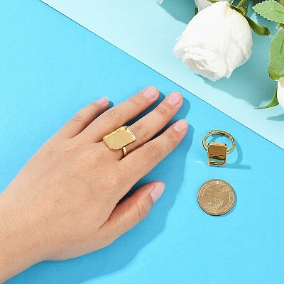 Rectangle Brass Adjustable Ring Components KK-Z122-20G-1