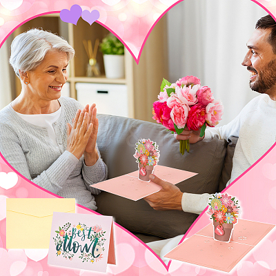 2 Sets 2 Styles Mother's Day 3D Pop Up Paper Greeting Card for Birthday Day AJEW-GA0006-97-1