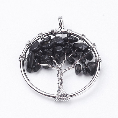 Natural Black Agate Pendants G-E419-22P-1