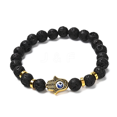 Natural Lava Rock Beads Stretch Bracelet BJEW-JB06885-1
