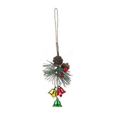 Iron Bell & Plastic Pine Cone Pendant Decorations HJEW-JM04392-1