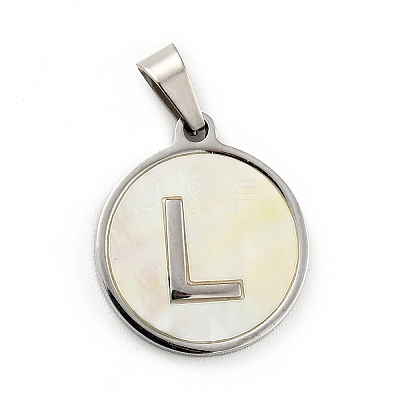 304 Stainless Steel with White Shell Pendants STAS-G268-01L-P-1