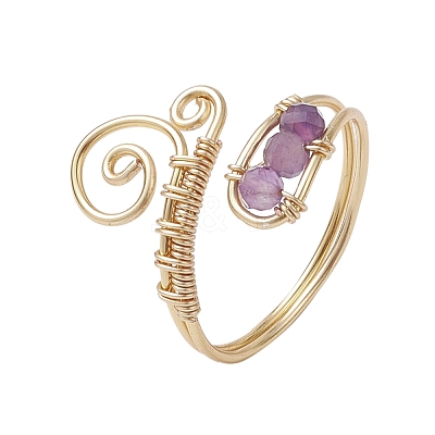 3Pcs Natural Amethyst & Green Aventurine & Rose Quartz Finger Rings RJEW-JR00838-1
