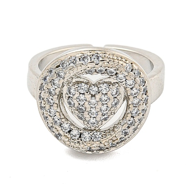 Real Platinum Plated Brass Micro Pave Clear Cubic Zirconia Cuff Rings RJEW-L113-018P-04-1