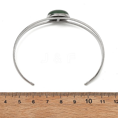 Non-Tarnish 304 Stainless Steel & Natural Gemstone Cuff Bracelets for Women BJEW-JB14123-01-1