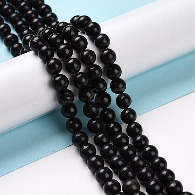Natural Shungite Beads Strands G-D481-15A-1