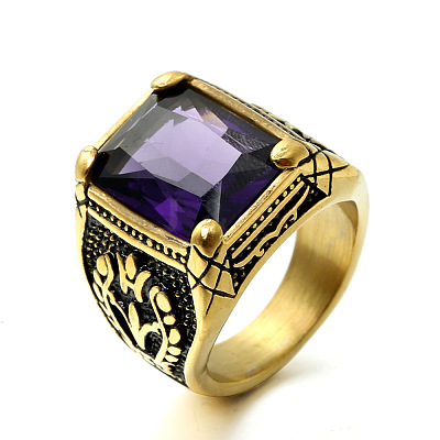 316L Stainless Steel & Cubic Zirconia Men's Vintage Carved Finger Rings FS-WG82D33-51-1