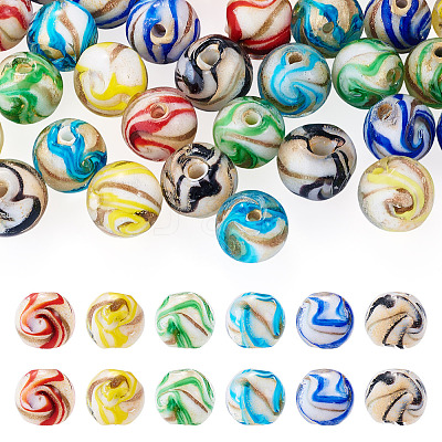 36Pcs 6 Colors Handmade Gold Sand Lampwork Beads LAMP-TA0002-61-1