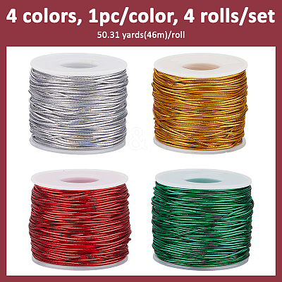4 Rolls 4 Colors Metallic Elastic Round Cord for Christmas Gift Wrapping OCOR-WH0112-055-1