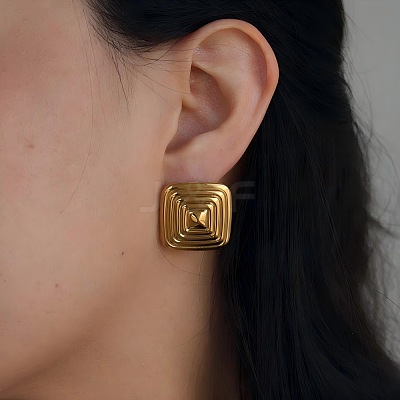 304 Stainless Steel Geometric Textured Square Stud Earrings VM3075-1-1