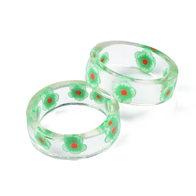 Transparent Resin Flower Finger Ring for Women RJEW-T022-029-1