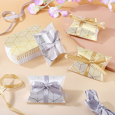 30 Sets 2 Colors Hot Stamping Pillow Cardboard Paper Printed Candy Boxes CON-TA0001-29-1