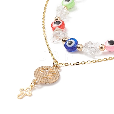 2Pcs 2 Style Natural Quartz Crystal Chips & Resin Evil Eye Beaded Necklaces Set NJEW-JN04027-1