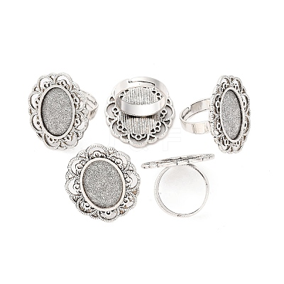 Vintage Adjustable Iron Flower Finger Ring Components Alloy Cabochon Bezel Settings X-PALLOY-O036-19AS-1