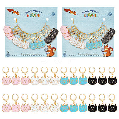Alloy Enamel Cat Head Pendant Locking Stitch Markers HJEW-AB00080-1