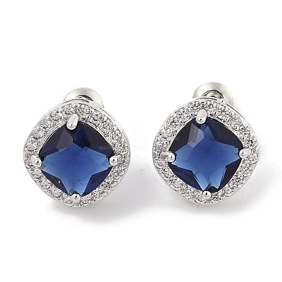 Brass Pave Cubic Zirconia Square Stud Earrings for Women EJEW-I304-21P-09-1
