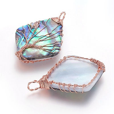 Abalone Shell/Paua ShellWire Wrapped Big Pendants SSHEL-L008-65RG-1