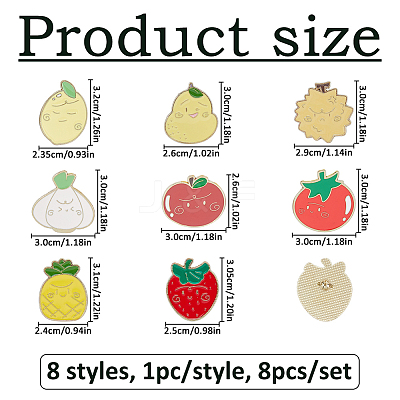 8Pcs 8 Styles Fruits/Vegetables Alloy Enamel Lapel Pin Backs for Backpack Clothes JEWB-FH0002-87-1