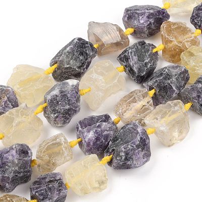 Rough Raw Natural Amethyst and Lemon Quartz Beads Strands G-F595-I03-1