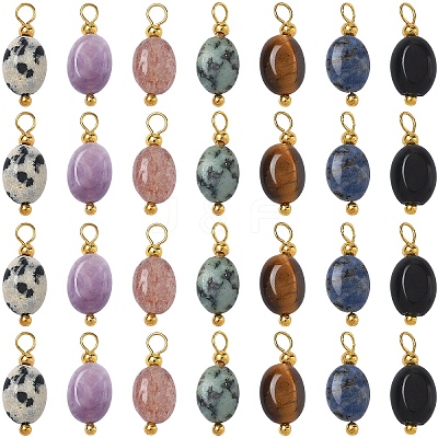 35Pcs 7 Style Natural Mixed Stone Pendants PALLOY-YW00142-1