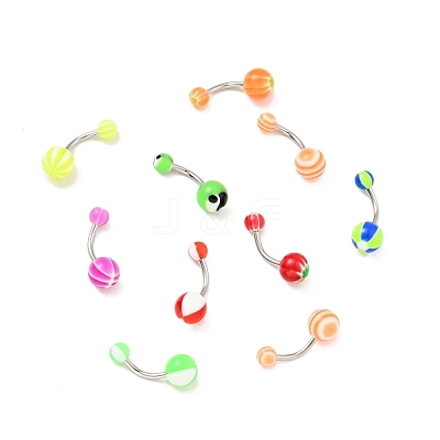 10Pcs Acrylic Round Beaded Curved Barbell AJEW-G041-02P-1