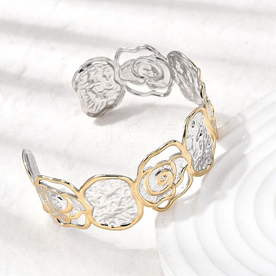 Hammered 304 Stainless Steel Cuff Bangles for Women LS-BJEW-P371-01B-1