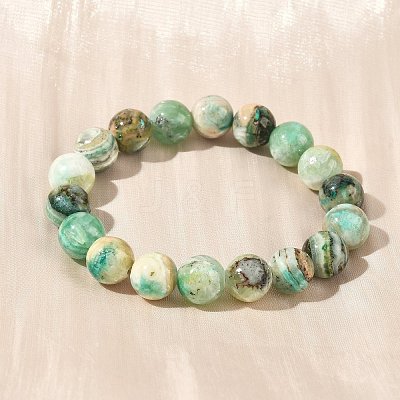 Natural Green Line Jasper Round Beaded Stretch Bracelets for Women BJEW-F535-02C-1