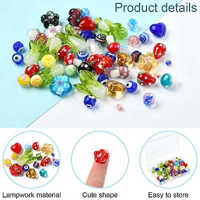 60Pcs 10 Style Handmade Lampwork Bead Strands LAMP-YW0001-32-1