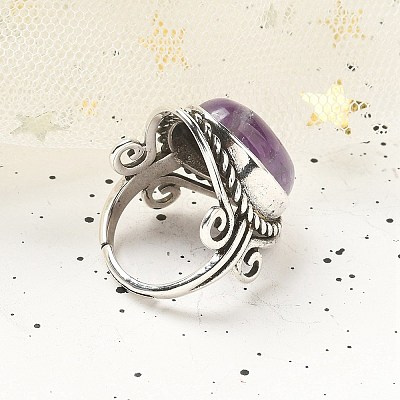 Natural Amethyst Adjustable Rings RJEW-I108-01AS-14-1