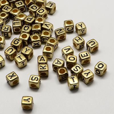 Antique Golden Plated Large Hole Acrylic European Beads PACR-Q099-M02-1