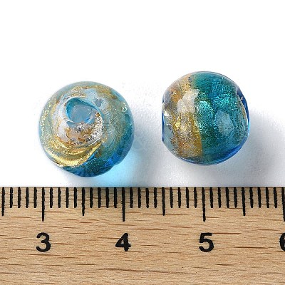 Handmade Gold Sand with Silver Foil Lampwork Beads Strand LAMP-Z007-04B-1