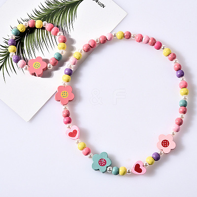 Plastic & Wood Beaded Necklaces & Beaded Bracelets Sets WG31E53-02-1
