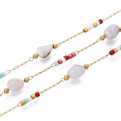 Handmade Seed Beads Nuggets Link Chains CHS-T006-34G-1