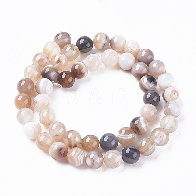 Natural Striped Agate/Banded Agate Beads Strands G-G582-6mm-57-1